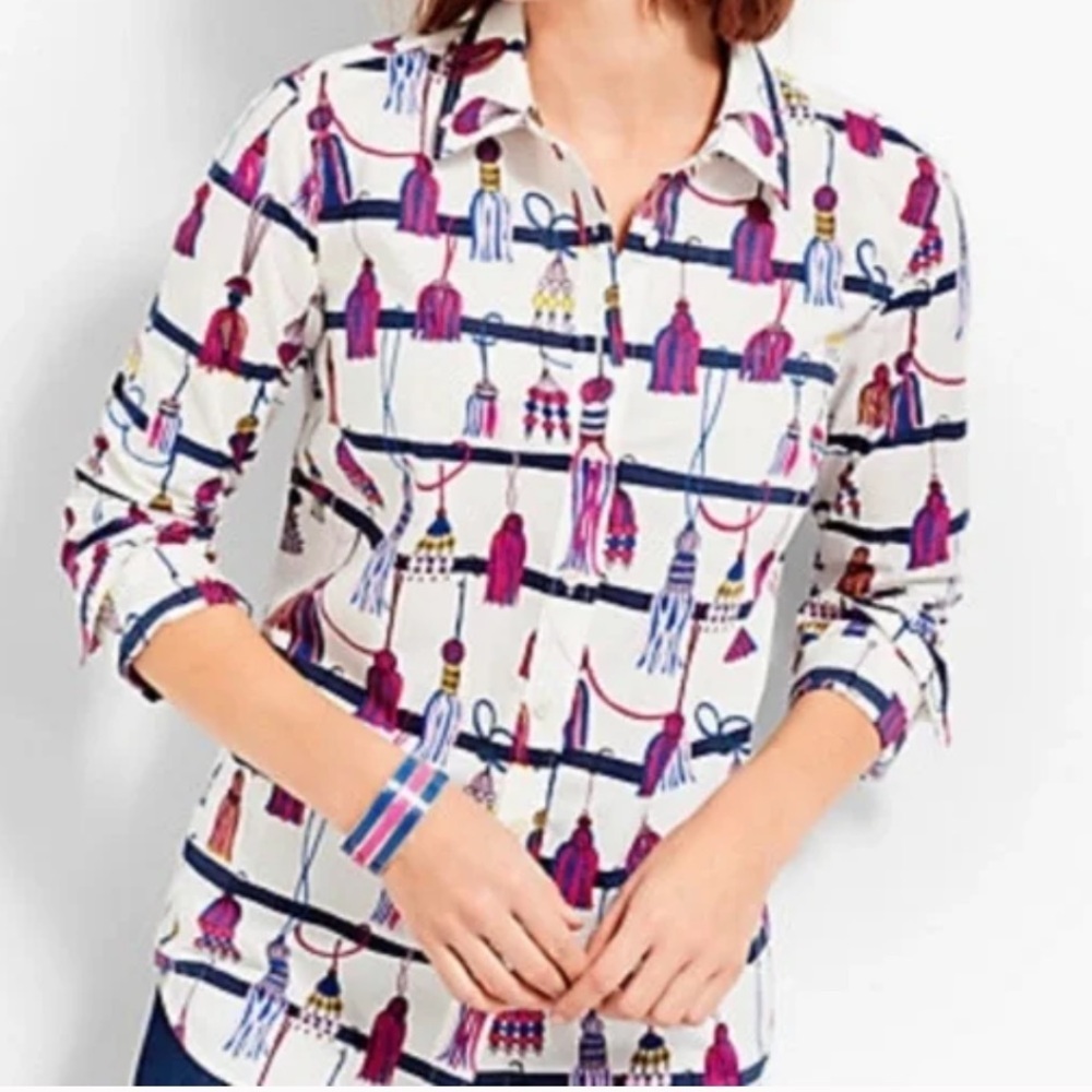 Talbots | Talbots Tapestry Tassel Curtain Button Down Shirt